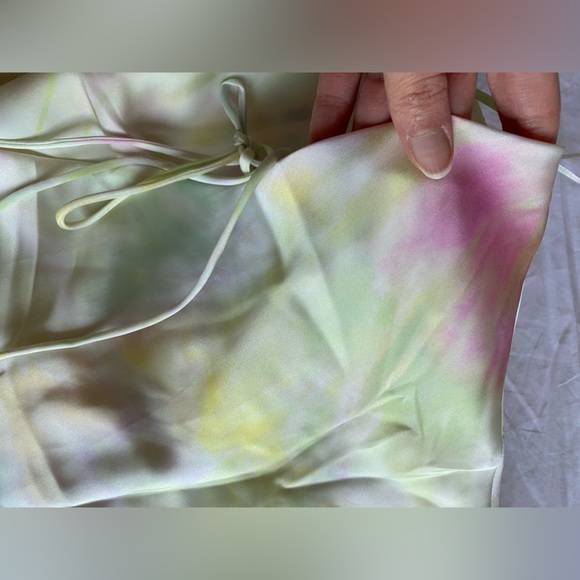 Zara Printed Watercolor Satin Tie Dye Mini Cowl Neck Dress Cream Pink XS NWT - Picture 13 of 16